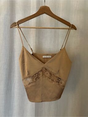 Abercrombie & Fitch Camel Lace-Trim Satin Cami